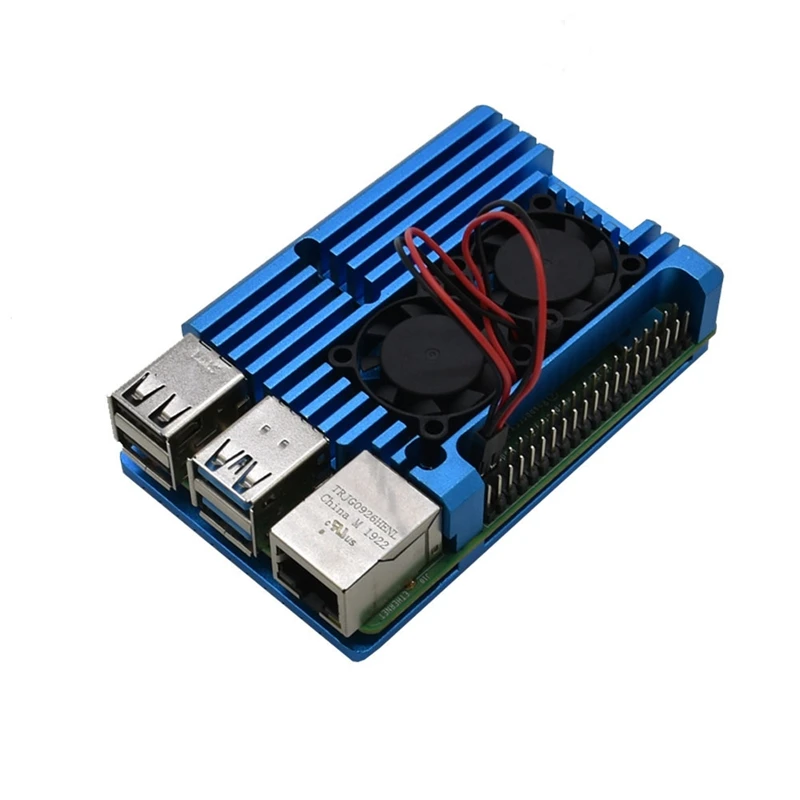 Для Raspberry Pi 4 4B Алюминий чехол Корпус кожух CNC охлаждения P/N: двойной вентилятор для