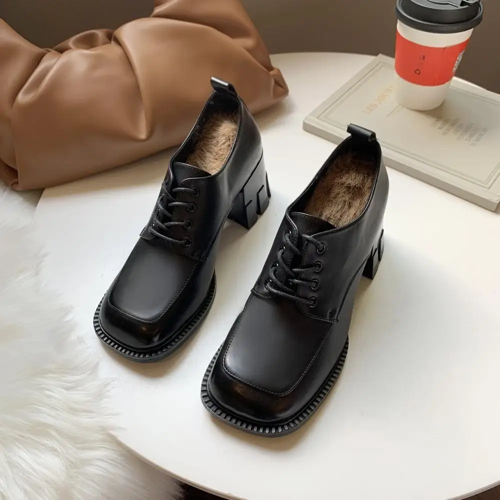 

Heel fashion big toe shoes thick-soled high heel leather shoes casual shoes fashion shoes high heels retro square non-slip Le X6