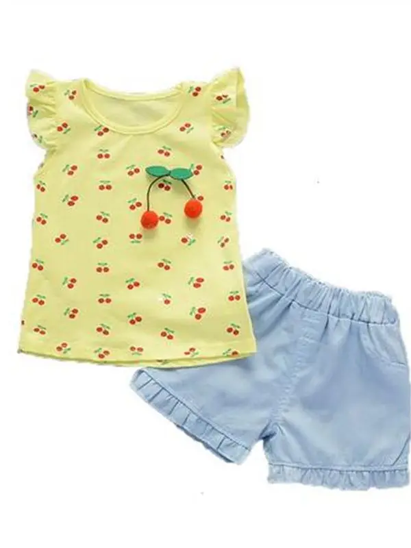 Летние комплекты одежды для маленьких девочек новый модный топ + шорты комплект