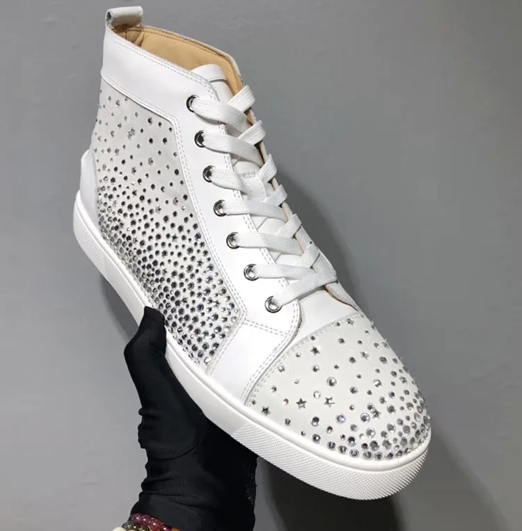 Высокие дизайнерские кроссовки Стразы с шипами и заклепками мужские блестками