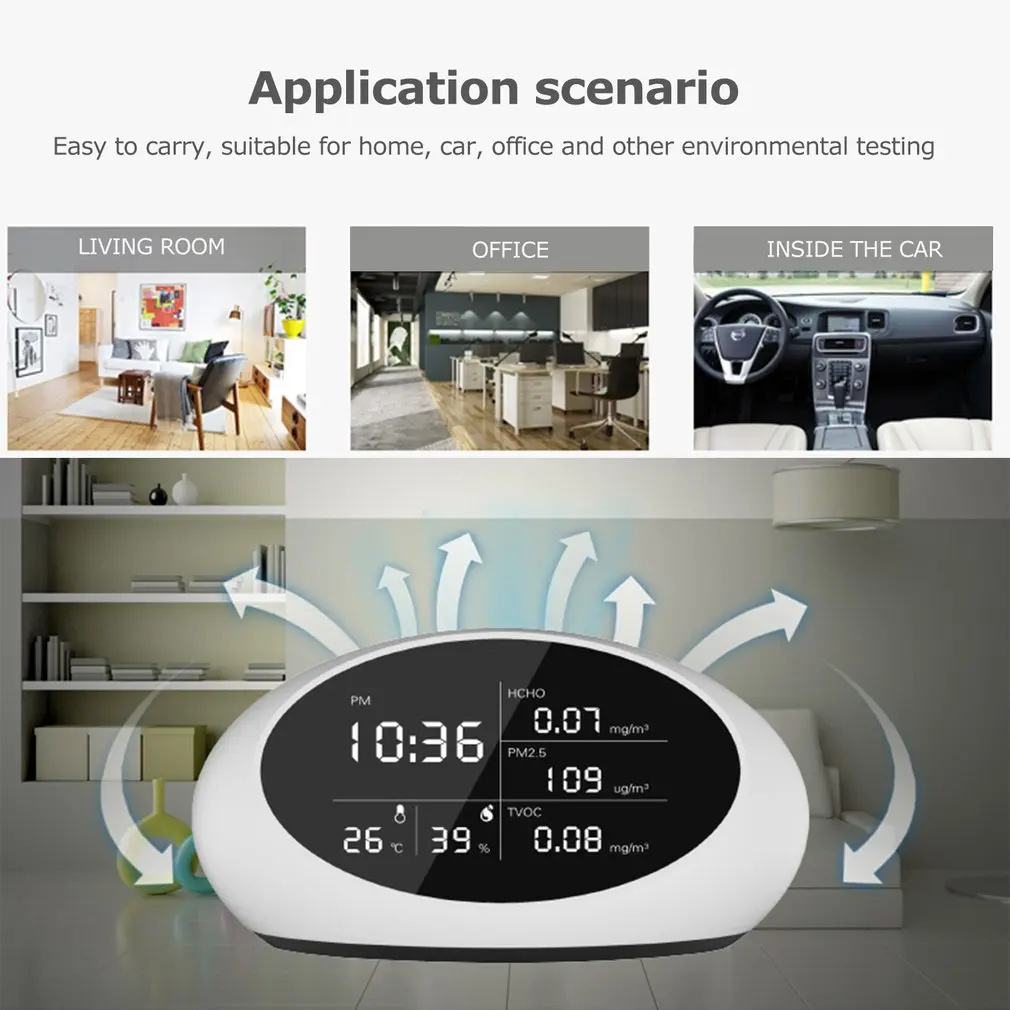 Цифровой детектор формальдегида PM2.5/ HCHO/TVOC/Температура/тестер влажности воздуха