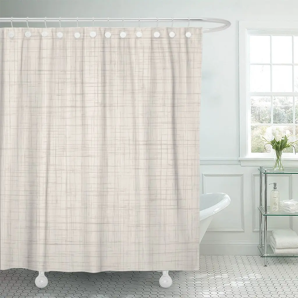 

Beige Pattern Woven Organic Nature Canvas Burlap Shower Curtain Waterproof Polyester Fabric 72 x 78 Inches Set with Hooks