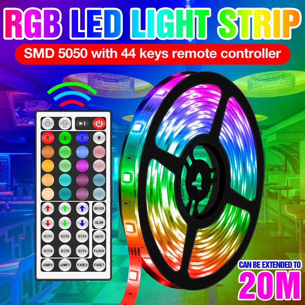

RGB LED Strips 5050 SMD TV Backlight Ribbon LEDs Diode Neon Lights 5M 10M 15M 20M For Room Christmas Decor Flexible Lamp Tape