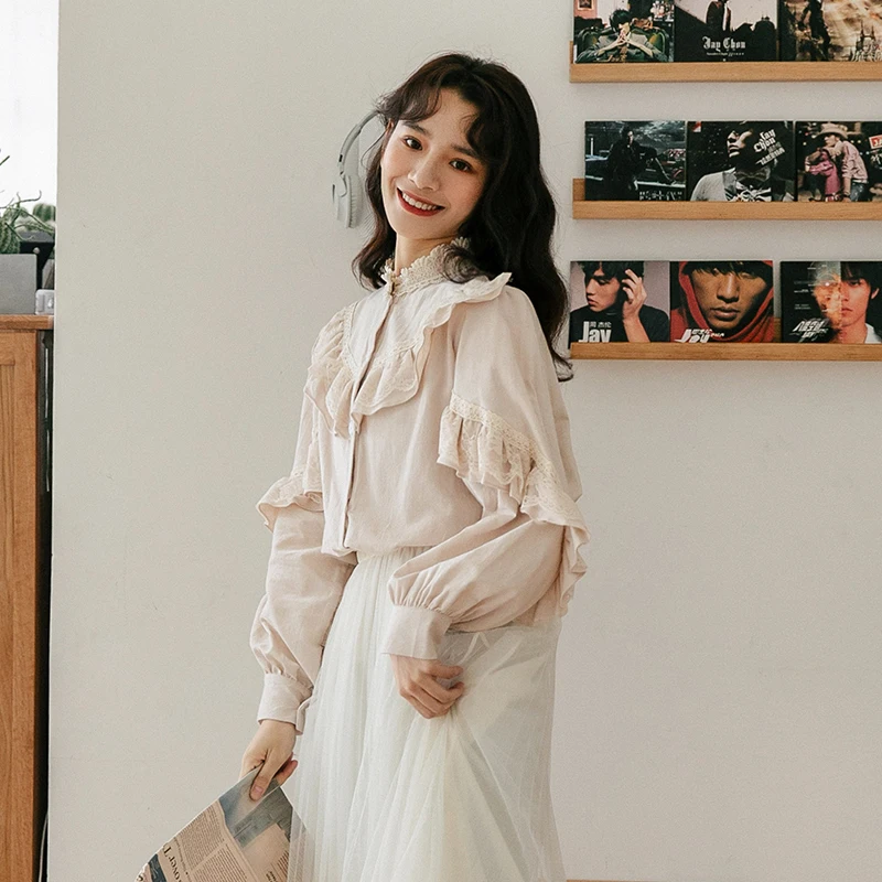 COIGARSAM 2019 Новая Осенняя Милая Маленькая прозрачная (магазин) женская рубашка белая