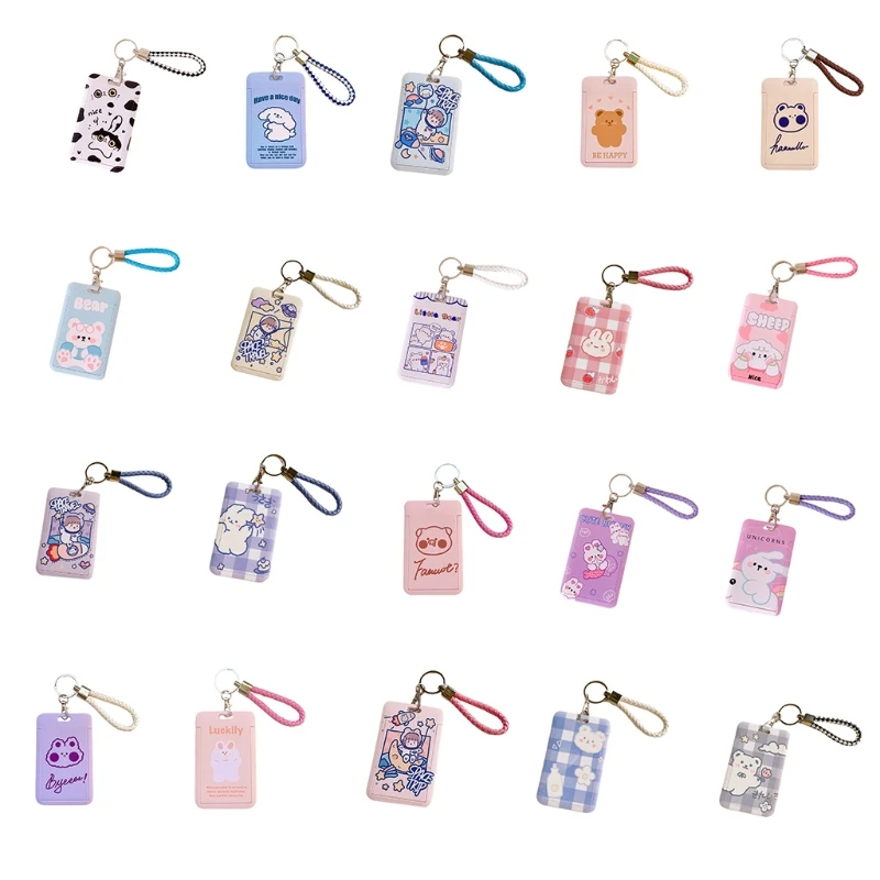 

Portable ID Card Holder Bus Cards Cover Case Office Work Keychain Keyring Tool for Womne Men
