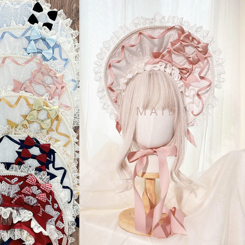 Викторианская винтажная кружевная шляпа в стиле принцессы Лолиты с бантом и розами головной убор