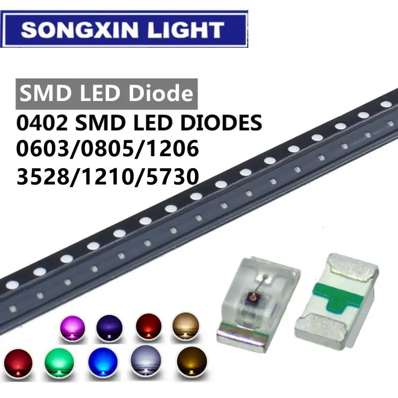100 шт. 0402 0603 0805 1206 1210 smd светодиодный красный желтый зеленый белый синий