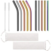 10pcs reusable metal straw drinking striped bendable elbow cup straw with cleaner brush for mugs and 2 bags party bar supplies