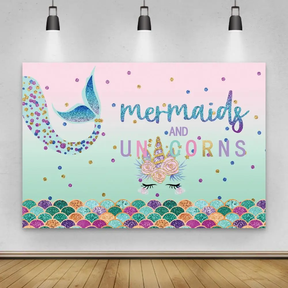 

Mermaid Unicorn 1st Birthday Party Decoration Under the Sea Photography Backdrop Girl Princess Birthday Party Banner Age Custom