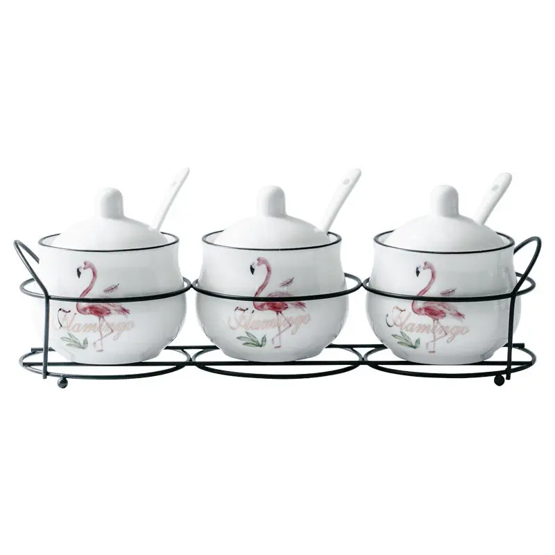 Ceramic Seasoning Jar Three-piece Kitchen Utensils Seasoning Box Household Salt Seasoning Seasoning Tank Combination Set Send