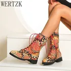 Женские ботильоны на шнуровке с цветочным принтом, модные привлекательные черные ботинки с круглым носком, дизайнерские ботинки, обувь на среднем каблуке для женщин, 2021