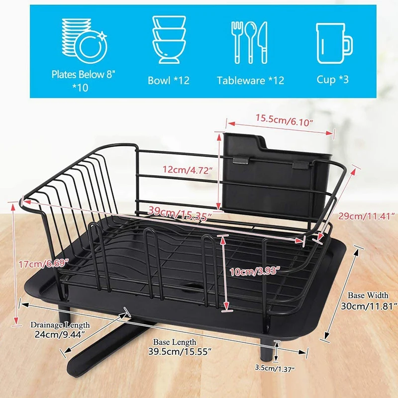 

Dish Drying Rack,Dish Rack with Utensil Holder,Dish Drainer for Sink Kitchen Counter Top,Drain Board with Adjustable