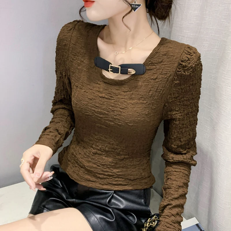 

Женская футболка с длинным рукавом, круглым вырезом и бантом