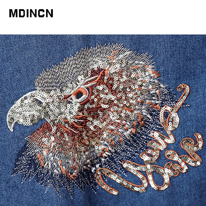 

MDINCN Embroidery Denim Jacket Slim Spring Coat Long Ripped Denim Jacket Women Plus Size Jeans Jacket For Women