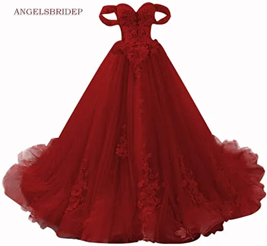 Женское платье с открытыми плечами ANGELSBRIDEP роскошное из тюля цветочной вышивкой 16