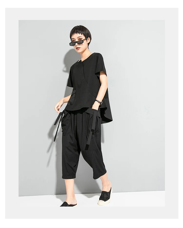 

Dark Black Minority Summer Personalized Stitching Irregular Fashion Short Sleeve T-shirt Street Fashion Brand Loose Swallow Tail