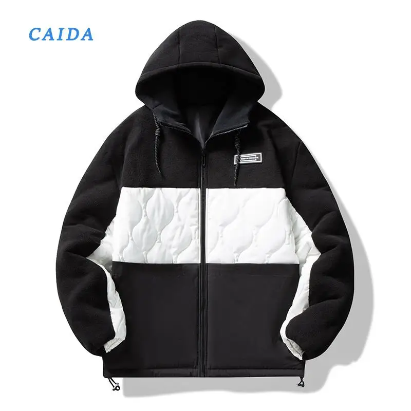 

Мужская зимняя куртка CAIDA, мужские парки с капюшоном из 2021 флиса в стиле пэчворк, ветровка, пальто с хлопковой подкладкой, повседневные куртк...