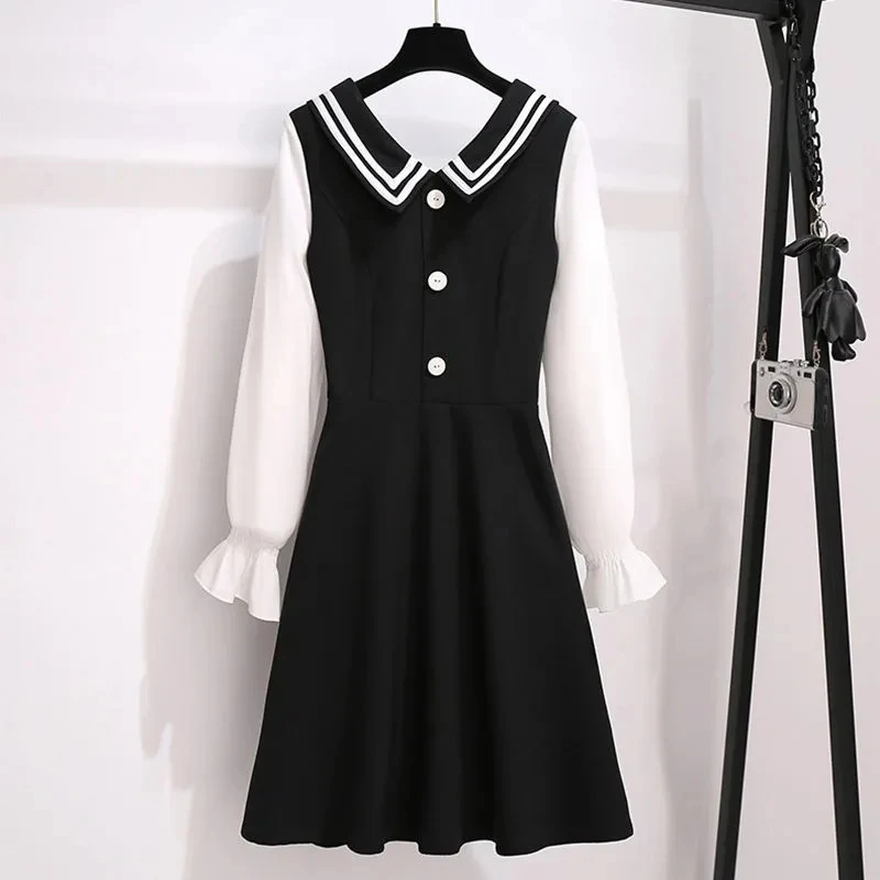 Шифоновое платье большого размера с рукавами фонариками новинка весны осени 2021