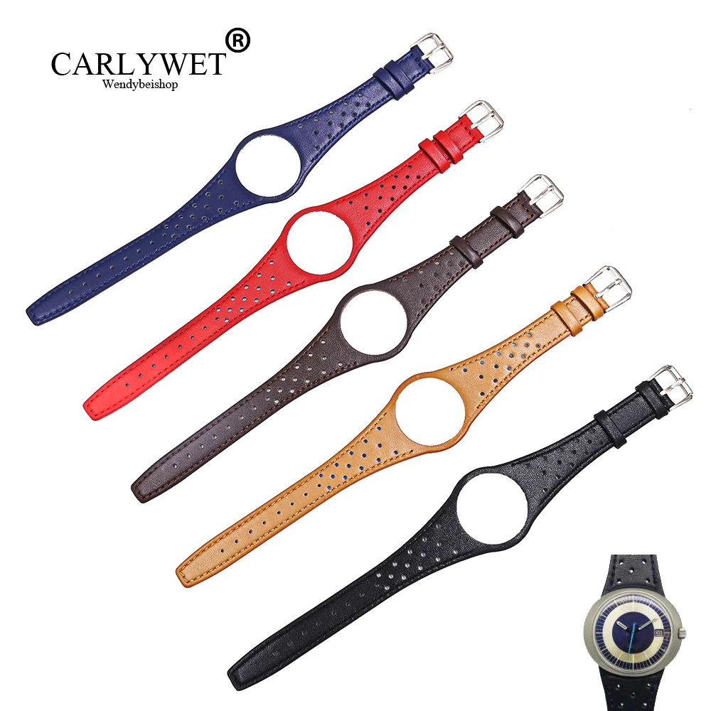 CARLYWET Red Blue Brown Black Khaki Real Calf Leather Watch Band Strap Belt With Silver Steel Buckle For Omega Dynamic