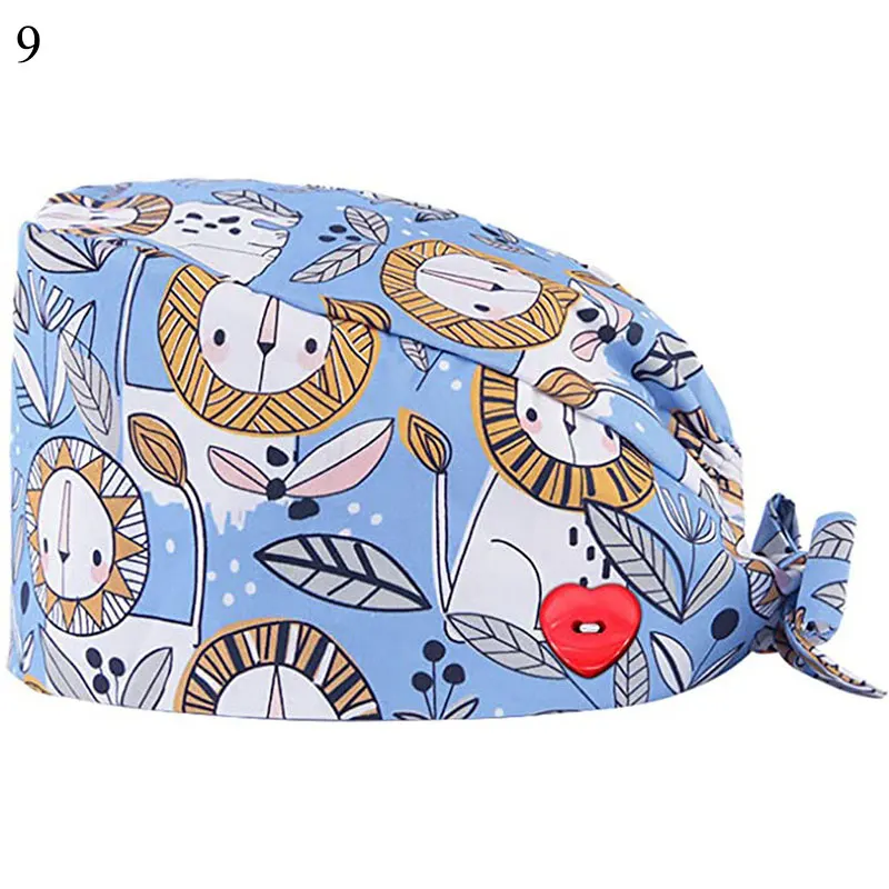 

Pet shop grooming scrubs cap cotton Breathable cartoon printing laboratory beauty salon work hat women's Health service work hat