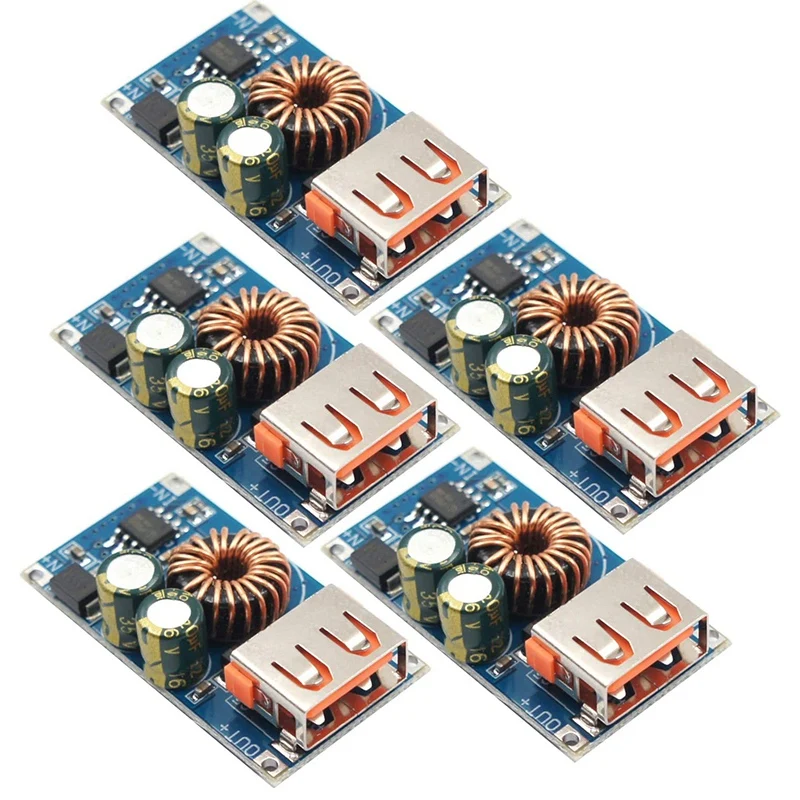

(5 Pack) 24W USB QC 3.0 Fast Charge Step-Down Buck Module Power 6-30V DC Input Orange Connector