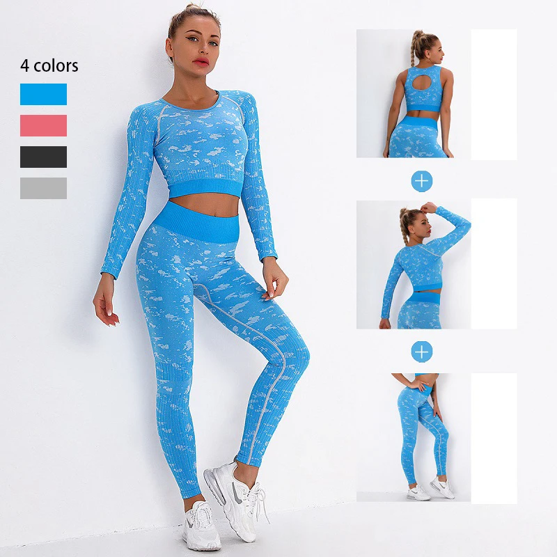

Seamless Women Yoga Set Workout Clothes Athletic Wear Gym Legging Sports Bra Fitness Crop Top Long Sleeve Yoga Suit 2/3PCS
