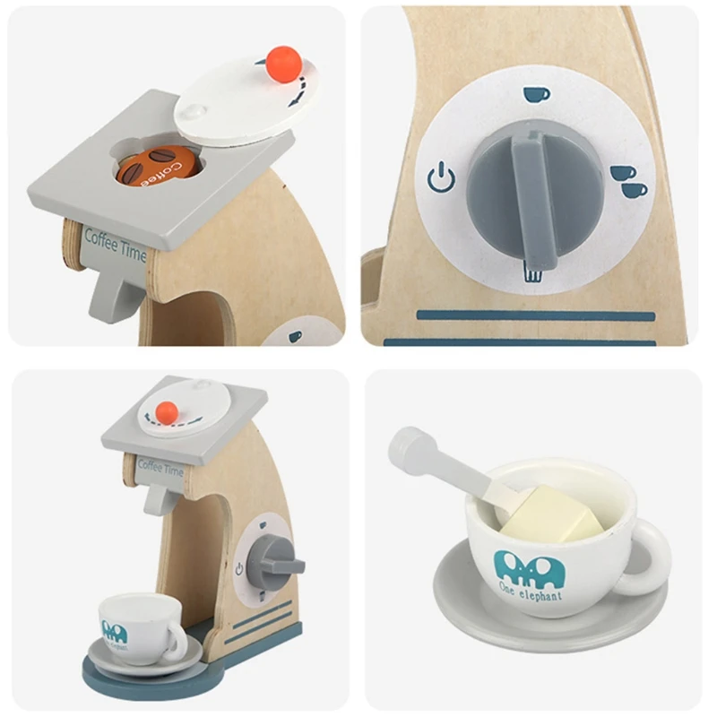 

Kitchen Pretend Play Toy Simulation Wooden Coffee Machine Coffeemaker Set Baby Early Learning Educational Toys Game