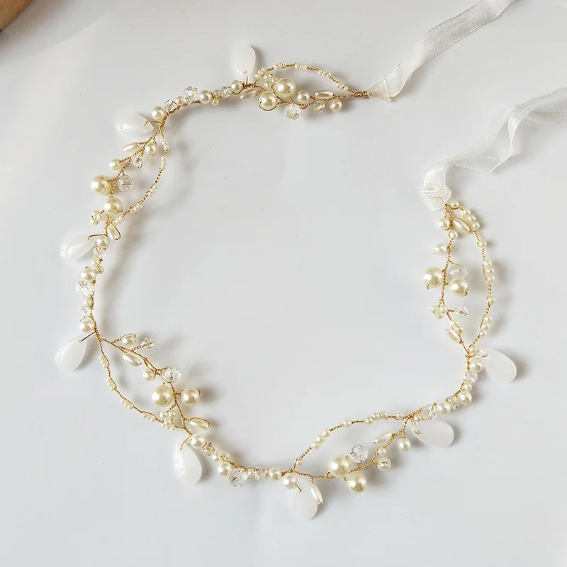 Украшения для волос ручной работы повязка на голову с жемчугом и кристаллами