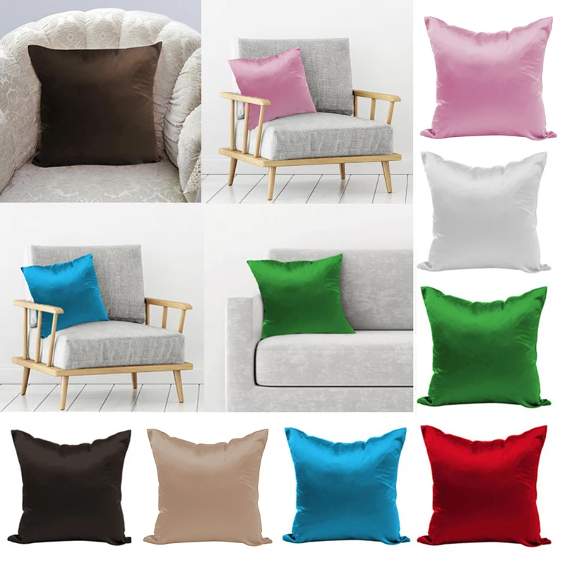 

Simple silk satin imitation silk sofa solid color pillow cushion cover fashion shiny pillow (pillow core not included)
