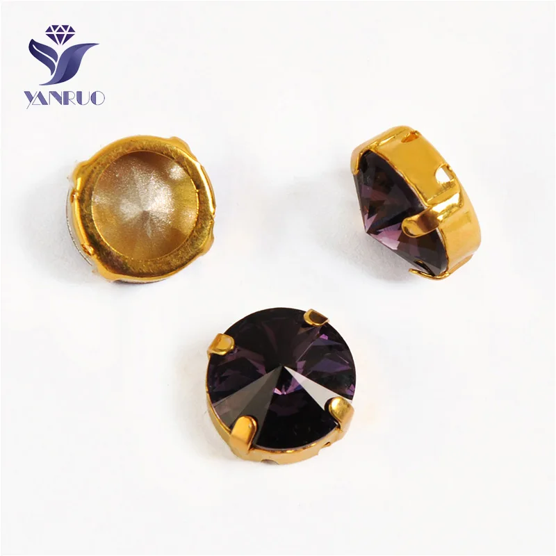 Amethyst Yanruo 1122 стакан Rivoli Strass хрустальные маскарадные камни металлическая установка DIY заостренный назад пришить стразы для поделок - Цвет: Amethyst