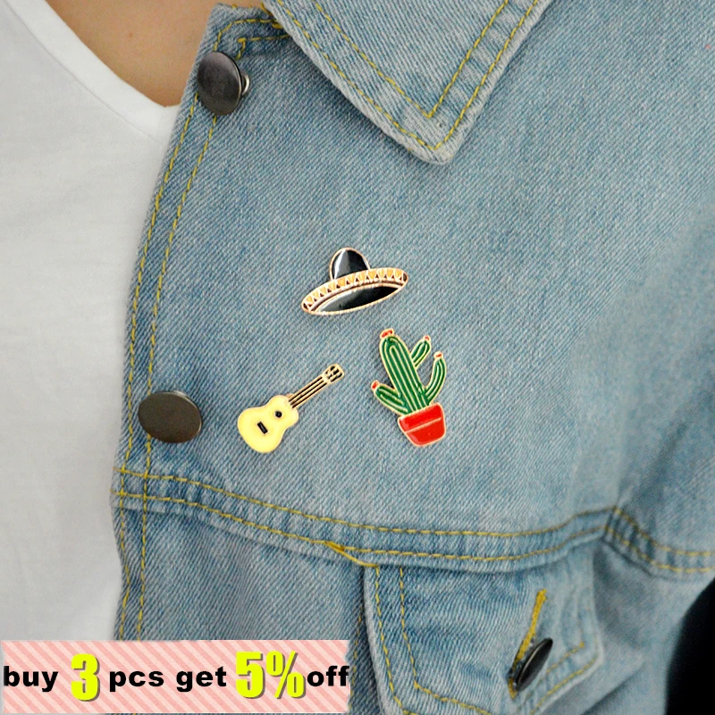 3 шт./компл. броши в горшке с изображением шляпы гитары кактуса растения джинсовая