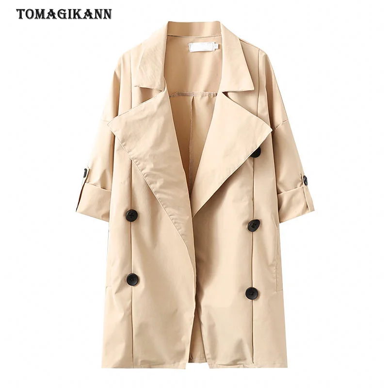 

Women Trench Streetwear Casual Double Breasted Roll Sleeve Lady Trench 2021 Spring Plus Size Female Outwear Coats