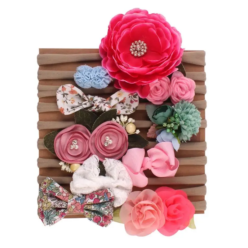 

28TA 10 Pcs Baby Headbands Bows Nylon Hairbands Hair Accessories for Newborn Infant