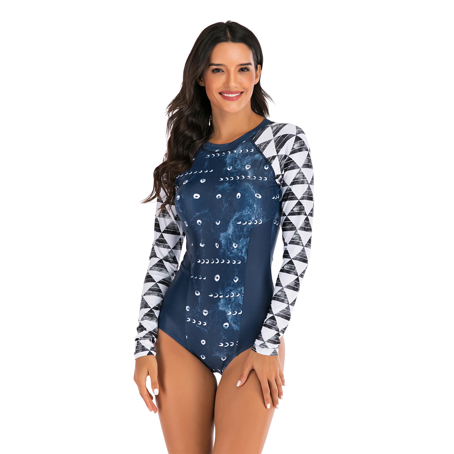 Темно синий Рашгард длинный рукав Купальник Цельный купальник для дайвинга