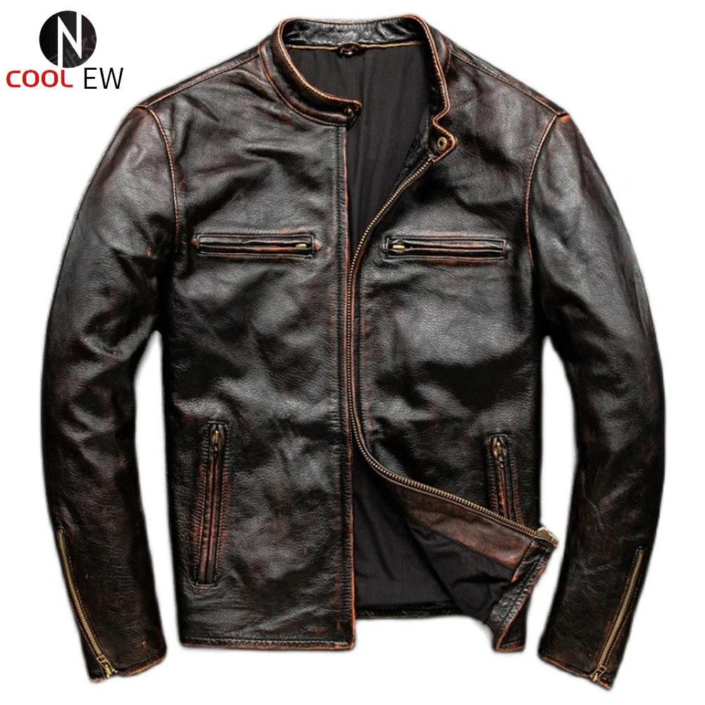 

Мужская зимняя куртка-бомбер из натуральной кожи, с эффектом потертости