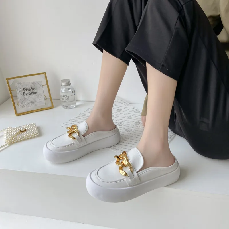 

Женские сандалии без каблука, Вулканизированная плоская подошва, металлическое украшение, круглый носок, уличные Нескользящие тапочки, кор...