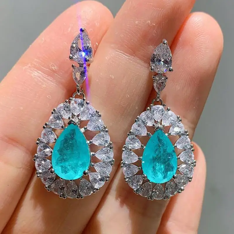 

2020 Trend Vintage Created Moissanite Paraiba Tourmaline Emerald Drop Dangle Earrings 100% 925 Silver Fine Jewelry For Women