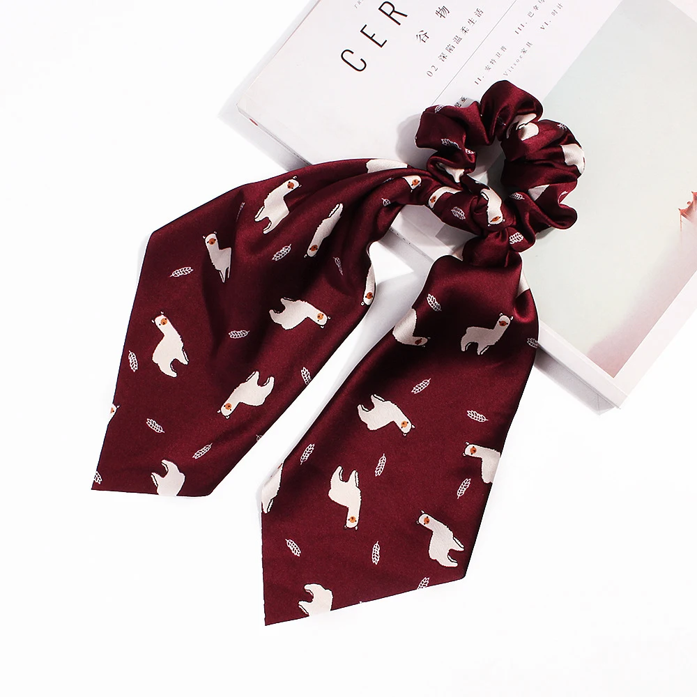 Резинка для волос атласный шелковый шарф с принтом милые заколки бантом женская