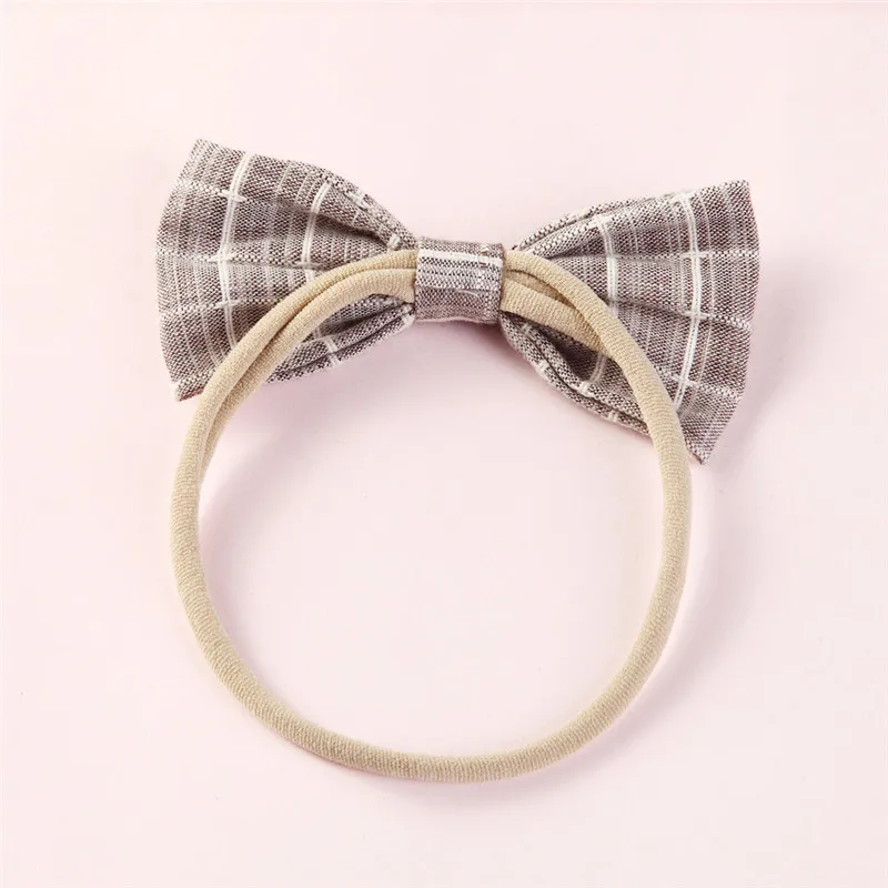 

11pcs/lot Handmade Plaid Cotton Headbands Bow-knot Elastic Nylon Hairbands Kid Hair Band Nylon Bow Hair Accessories For Girls