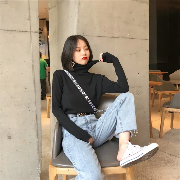 

2020 Autumn Winter Women Sweaters Knitting Shirt Pullover Top Female Casual Solid Elastic Turtleneck Knitted Bottoming Shirts