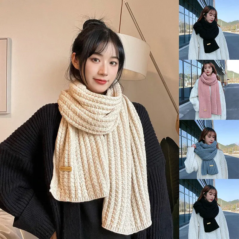 

Плотный теплый зимний шарф Aldult для женщин, аксессуары для мужчин и женщин, плотный шерстяной вязаный однотонный шарф-шаль, шарф в полоску