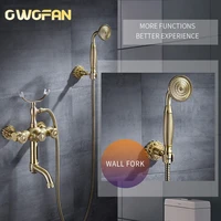 bathtub faucets luxury gold brass bathroom faucet mixer tap wall mounted hand held shower head kit shower faucet sets 88313