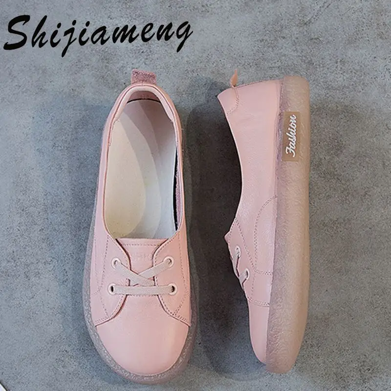 

Spring new 2021 large ox tendon soft soled women's shoes leather small white shoes flat soled anti slip pregnant women's shoes