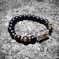 feng shui magnetic hematite stretch beads bracelet men women wristband good luck prayer wheel black gold obsidian bracelet