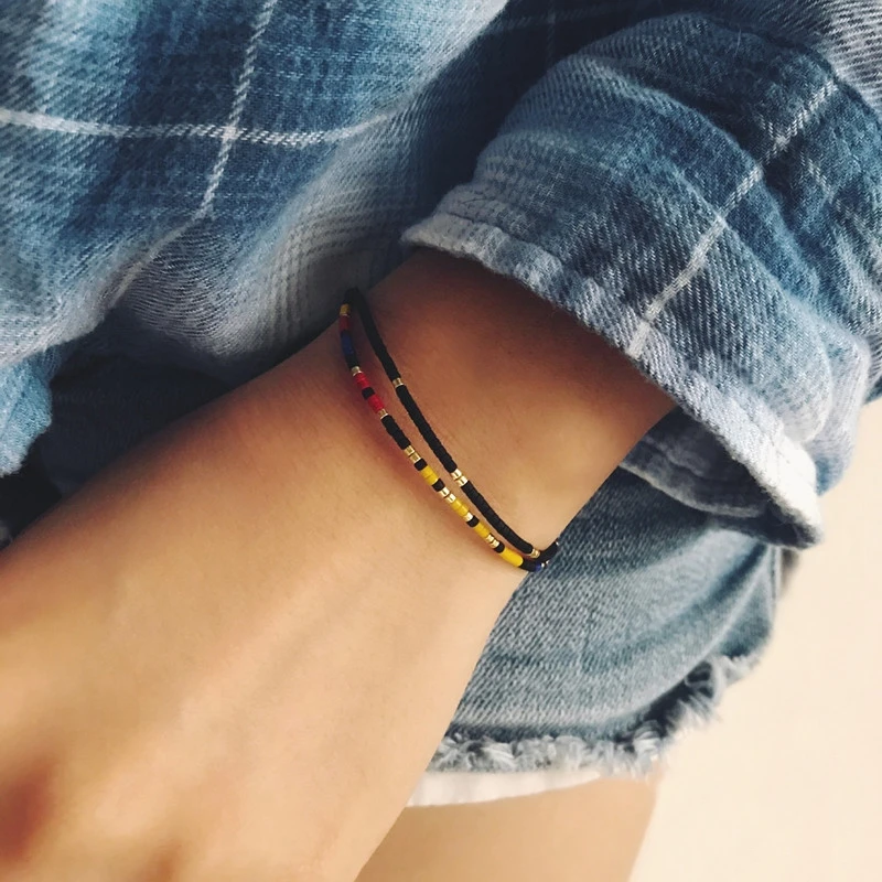 Miyuki бусины браслет для женщин Радуга многоцветный бисер Кристалл Boho ювелирные изделия высокого качества ручной работы тонкие бусины веревочный браслет