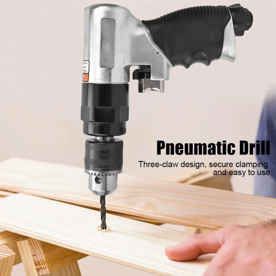 

3/8in Pneumatic Drill Air Drill Pistol Type Self-Locking Three-Claw Pneumatic Hand Tool 1600rpm