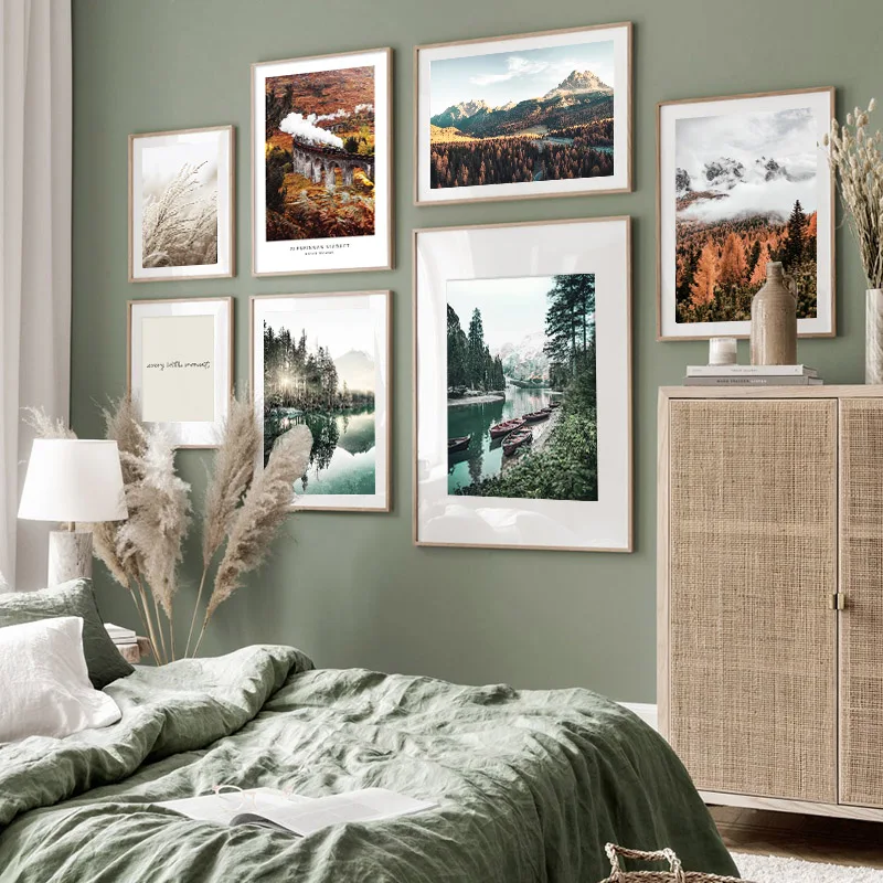 Настенный постер с природой Картина на холсте изображением гор озер лодок