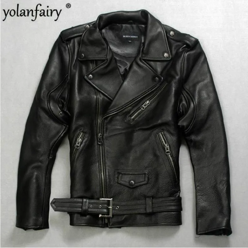 YOLANFAIRY Geniune кожаная куртка для мужчин из овечьей Кожи Мотоциклетные утепленные