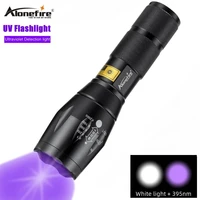 alonefire e17 t6395nm uv flashlight ultra violet light with zoom function mini uv black light pet urine stains detector scorpio