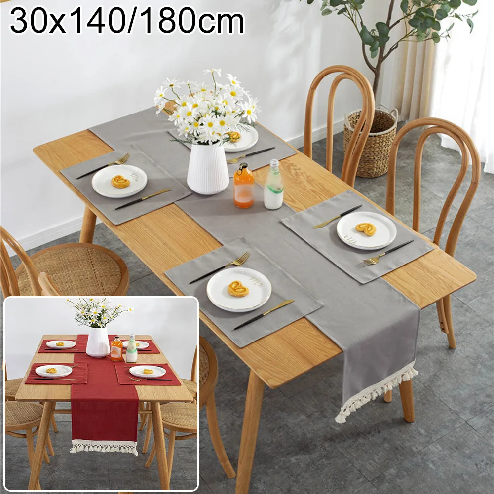 

30x180cm Retro Simple Waterproof Runner Placemat Table Cloth Lace Tassel Table Runner Home Placemat Tablecloth Cover Cloth